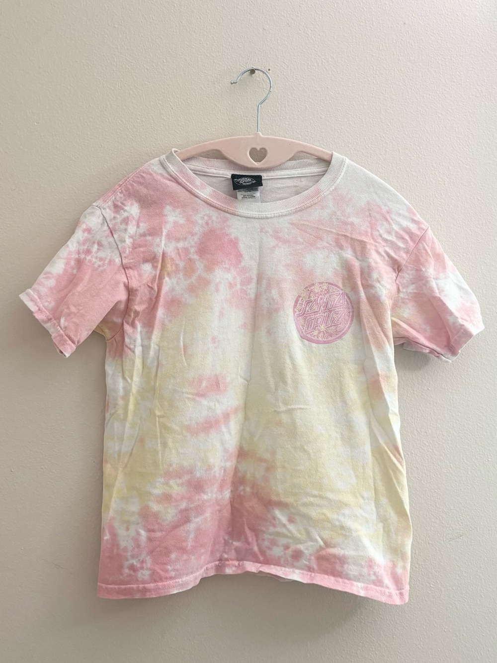 5/$15 🩷 Santa Cruz Skateboards Pink & White Tie-Dye Crew - Picture 2 of 6